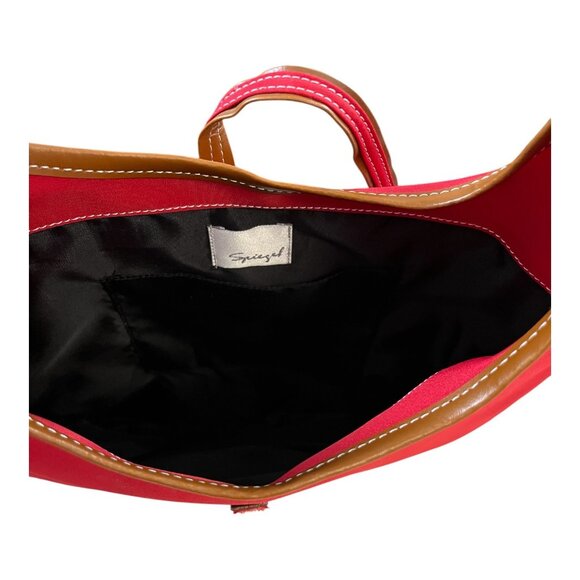 Vintage Red Spiegel Handbag – Polyester Microfiber & Faux Leather Trim - Picture 4 of 5